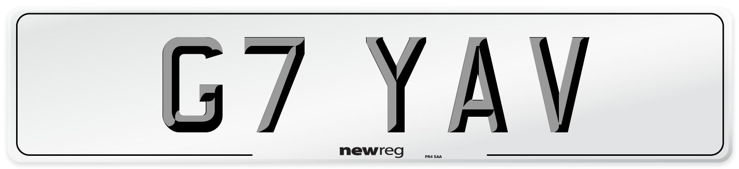 G7 YAV Number Plate from New Reg
